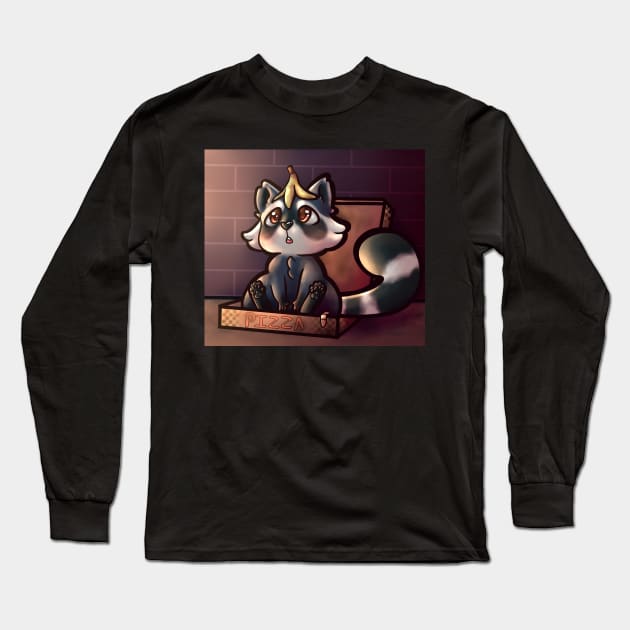 Raccoon in box with background Long Sleeve T-Shirt by OrangeRamphasto